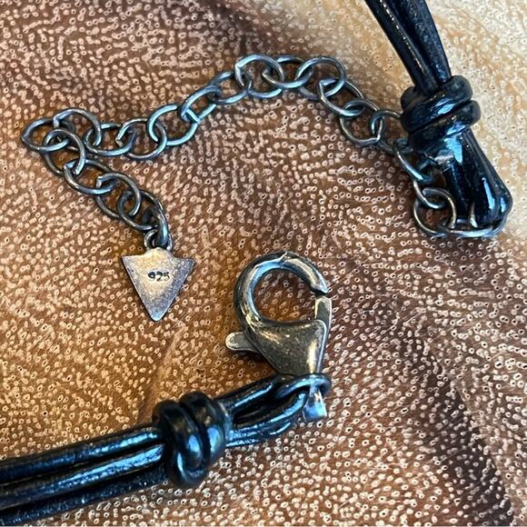 Silpada Multi Strand Leather Clear Crystal Quartz Pendant Necklace Sterling 925 - Picture 4 of 8